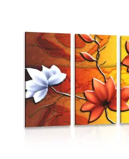 Obrazy květů 5-dílný obraz květiny v etno stylu