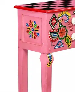 Konferenční stolky Odkládací stolek ručně malovaný Dekorhome Růžová
