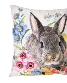 Dekorační polštáře Bílý polštář s králíčkem a květy Fleury Rabbit - 45*10*45cm Mars & More REHGKSKB