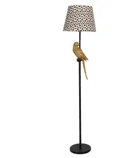 Lampy Stojací lampa se vzorovaným stínidlem a dekorací papouška – Ø 37*165 cm E27 Clayre & Eef 5LMC0005