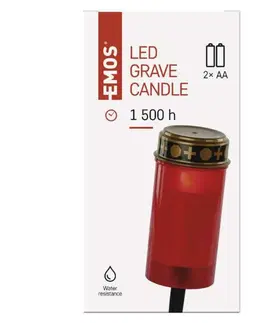 LED osvětlení na baterie EMOS LED hřbitovní svíčka zapichovací, červená, 25 cm, 2x AA, venkovní i vnitřní, vintage DCCV22