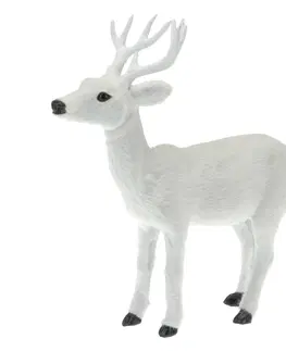 Vánoční dekorace Plastová dekorace s imitací srsti Bílý jelen, 26,5 cm