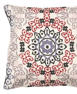 Dekorační polštáře Béžový režný bavlněný povlak na polštář s barevnými ornamenty - 50*50 cm Clayre & Eef KT032.055