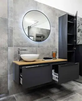 Koupelnový nábytek MEREO Mailo, koupelnová skříňka s umyvadlem z litého mramoru 81 cm, šedá mat, černé madlo CN571MB