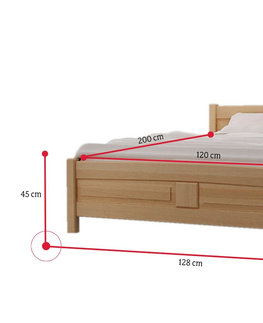 Postele Expedo Vyvýšená postel ANGEL + pěnová matrace DE LUX 14 cm + rošt ZDARMA, 120 x 200 cm, přírodní-lak