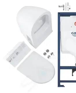 Záchody GROHE Solido Set předstěnové instalace, klozetu Bau Ceramic a sedátka softclose, tlačítko Skate Cosmopolitan, chrom 38528SET-KH