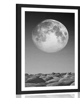 Černobílé Plakát s paspartou skládané kameny v měsíčním světle v černobílém provedení