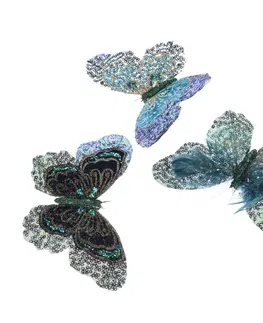 Vánoční dekorace Sada textilních motýlků 3 ks, modrá