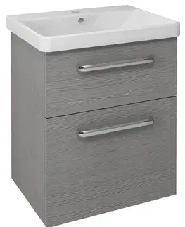 Koupelnový nábytek SAPHO THEIA umyvadlová skříňka 56,4x70x43,5cm s umyvadlem THALIE, 2xzásuvka, dub stříbrný (TH064) TH060-1111-01