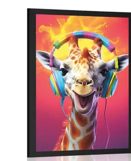 Párty zvířata se sluchátky Plakát žirafa se sluchátky
