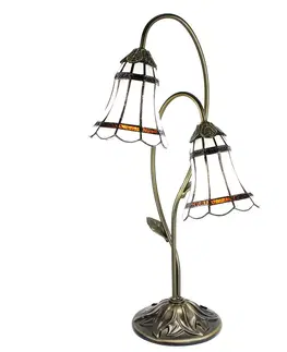 Svítidla Stolní Tiffany lampa 2 stínidla hnědé pruhy BrownLine - 35*18*61 cm E14/max 2*25W Clayre & Eef 5LL-6253