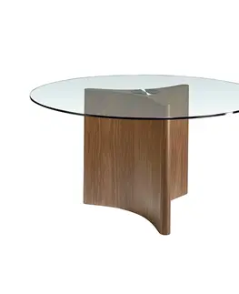 Designové a luxusní jídelní stoly Estila Luxusní kulatý jídelní stůl Vita Naturale ze dřeva a skla 150cm