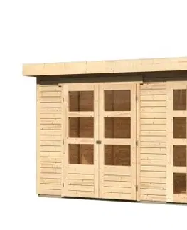 Dřevěné plastové domky Dřevěný zahradní domek KERKO 6 s přístavkem 280 Lanitplast Přírodní dřevo