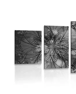 Černobílé obrazy 5-dílný obraz květinová Mandala v černobílém provedení