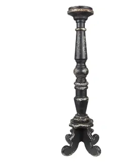 Svícny Černý antik dřevěný svícen - Ø 16*65 cm Clayre & Eef 5H0519