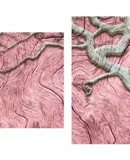 Obrazy stromy a listy 5-dílný obraz abstraktní strom na dřevě s růžovým kontrastem