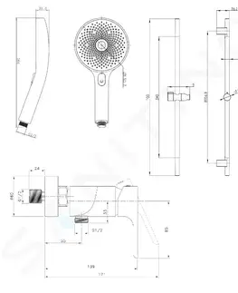 Sprchy a sprchové panely Kielle Vega Sprchový set s baterií, tyčí, hadicí a sprchovou hlavicí, chrom 20618SN10