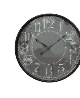 Hodiny Šedočerné antik nástěnné kovové hodiny - Ø 60*6 cm / 1*AA Clayre & Eef 5KL0215