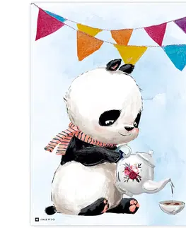 Obrazy do dětského pokoje Obrázek Panda s barevnými vlajkami