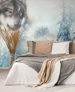 Tapety zvířata Samolepící tapeta vlk v zasněžené krajině