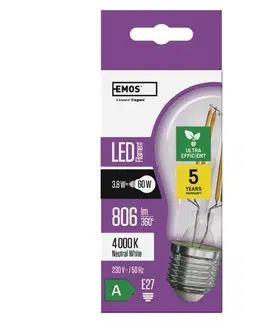 LED žárovky EMOS LED žárovka Filament A60 / E27 / 3,8 W (60 W) / 806 lm / neutrální bílá ZF5148
