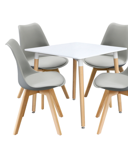 Jídelní sety Jídelní SET stůl FARUK 80 x 80 cm + 4 židle TALES, bílá/šedá