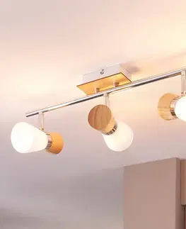 Stropní svítidla Lindby Vivica - 3bododvá stropní lampa s dřevěnými prvky
