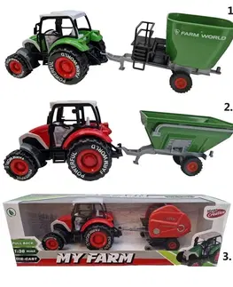 Hračky LAMPS - Traktor kovový s vlečkou My Farm 28 cm vlečky, Mix produktů