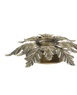 Svícny Zlatý kovový svícen s dekorací listů – Ø 23*5 cm Clayre & Eef 6Y4037