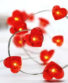LED osvětlení na baterie ACA Lighting červená srdce, 20 LED dekorační řetěz, červená, stříbrný měďený drát na baterie 2xAA, IP20, 2m+10cm,1.2W X01204115