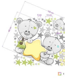 Samolepky na zeď Samolepky do dětského pokoje - Medvídci s jménem a hvězdy