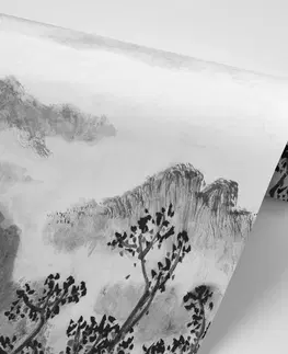 Černobílé tapety Tapeta černobílá čínská malba země