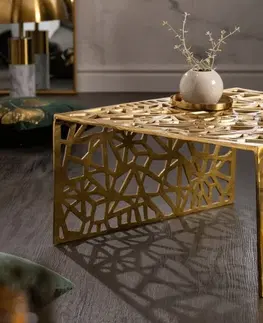 Designové a luxusní konferenční stolky Estila Art-deco čtvercový konferenční stolek Hoja ve zlaté barvě z kovu 60cm