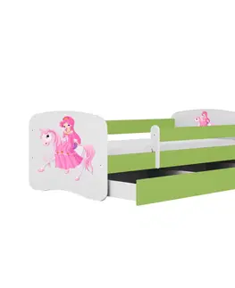 Dětské postýlky Kocot kids Dětská postel Babydreams princezna na koni zelená, varianta 80x160, se šuplíky, s matrací