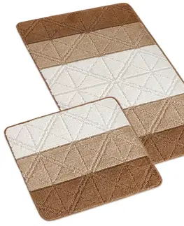 Koberce a koberečky Bellatex Sada koupelnových předložek bez výkroje Bany Trojúhelníky hnědá, 60 x 100 cm, 60 x 50 cm