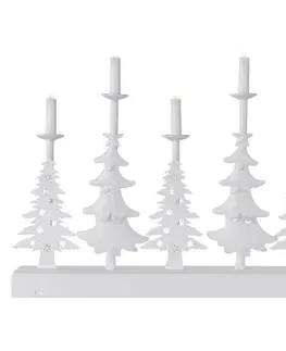 LED osvětlení na baterie EMOS LED svícen – vánoční stromy se svíčkami, 24 cm, 2x AA, vnitřní, teplá bílá, časovač DCAW14