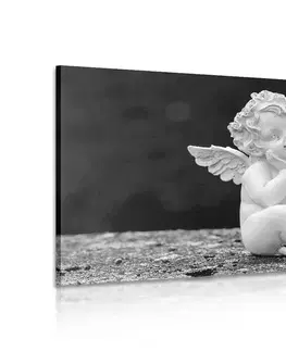 Černobílé obrazy Obraz dvojice malých andělů v černobílém provedení