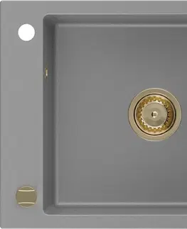 Sifony k pračkám MEXEN/S Elias granitový dřez 1 s odkapávačem 795 x 480 mm, šedá, + zlatý sifon 6511791005-71-G