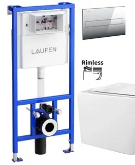 WC sedátka LAUFEN Rámový podomítkový modul CW1 SET s chromovým tlačítkem + WC REA  Raul Rimless + SEDÁTKO H8946600000001CR RA1