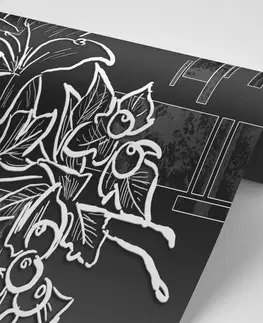 Černobílé tapety Tapeta černobílá květinová ilustrace