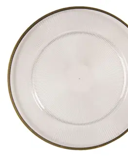 Talíře Transparentní servírovací talíř se zlatým okrajem - Ø 33*2 cm Clayre & Eef 65237