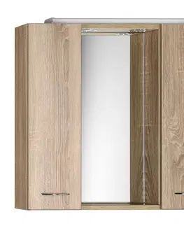 Koupelnová zrcadla AQUALINE ZOJA/KERAMIA FRESH galerka s LED osvětlením, 70x60x14cm, dub platin 45029