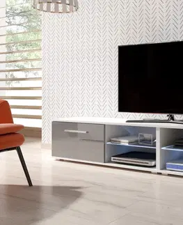 TV stolky Vivaldi TV stolek Moon Double s LED osvětlením 200 cm bílý mat/šedý lesk