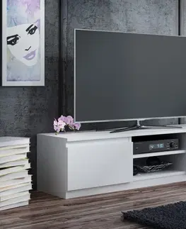 TV stolky TP Living Televizní stolek DELUKO s dřevěnou policí 140 cm bílý mat