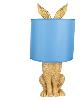 Lampy Zlatá stolní lampa králík s modrým stínidlem Rabbi – Ø20*43 cm E27/max 1*60W Clayre & Eef 6LMC0013GOBL