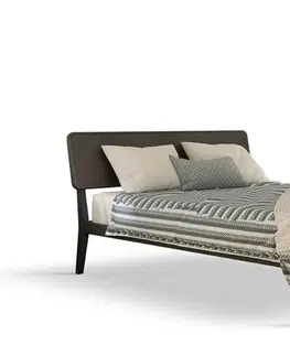 Luxusní a stylové postele Estila Moderní masivní postel Beliasso v tmavě šedé barvě s podlouhlým dřevěným čelem s oblými hranami 160x200cm