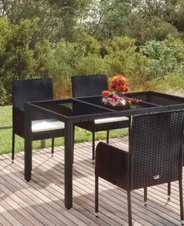Zahradní stolky Zahradní stůl se skleněnou deskou černý 150x90x75 cm polyratan