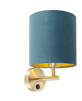 Nastenna svitidla Elegantní nástěnná lampa zlatá s odstínem modrého sametu - Matt
