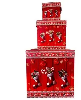 Vánoční dekorace Toro Sada vánočních dárkových krabic se stuhou Christmas Sock, 3 velikosti
