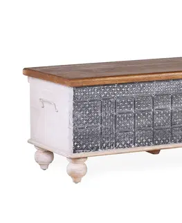Designové a luxusní konferenční stolky Estila Orientální konferenční stolek s truhlicí Keralia se šedomodrým reliéfním zdobením 88cm